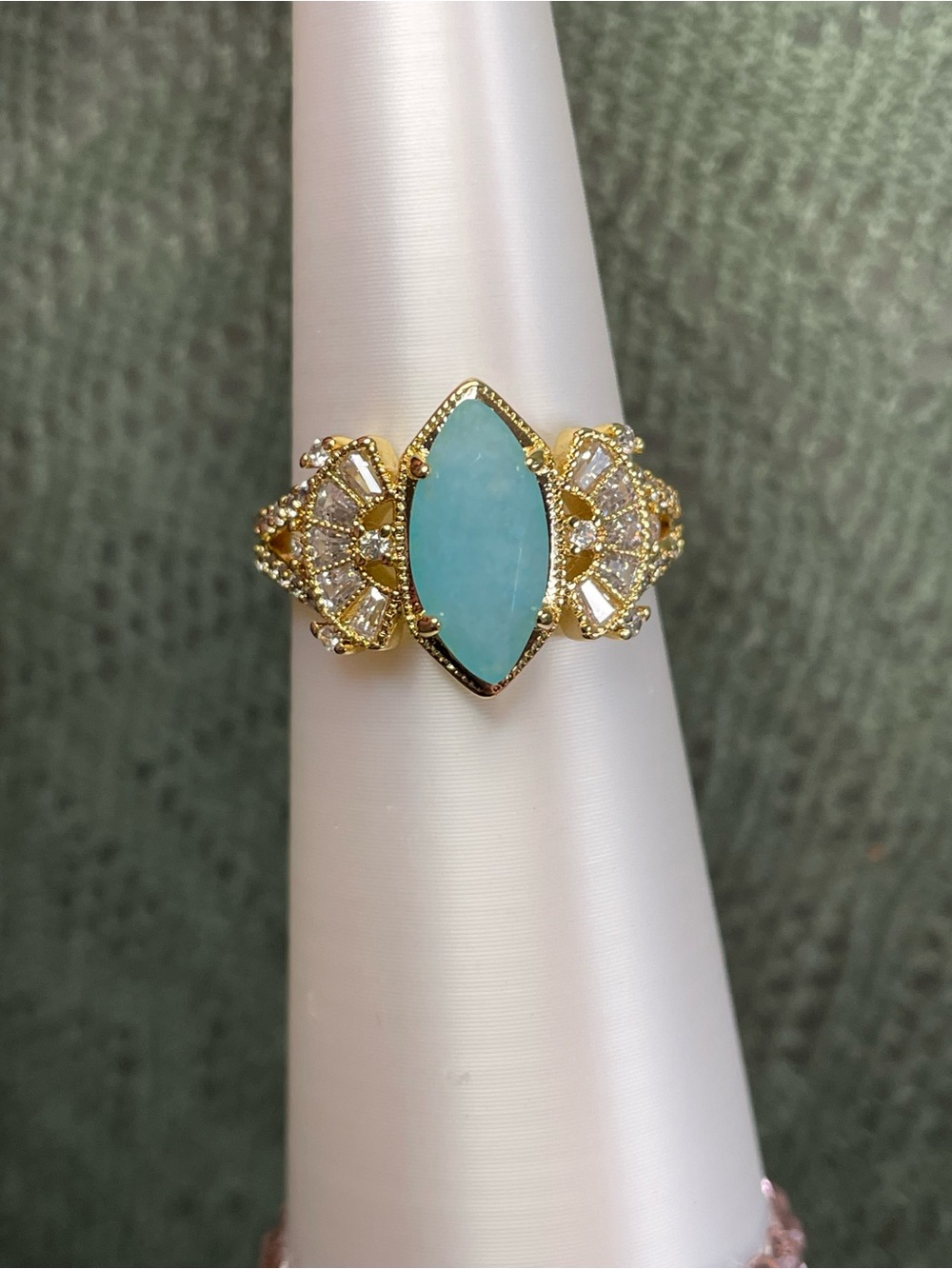 Bomb Party "The Marquise Mademoiselle Ring" Size 7 RG55582 Genuine Amazonite